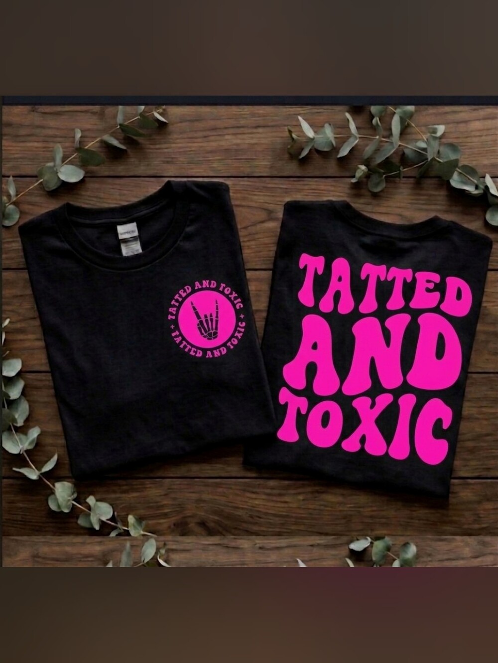 Tatted and toxic shirt funny retro popular wavy lettering tattoo life Pink